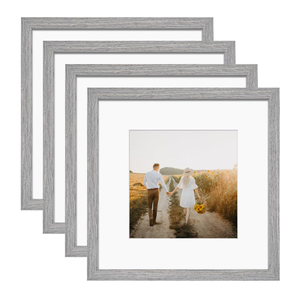 KINLINK Square 12x12 Picture Frames Grey, Solid Wood Frames with Acrylic Plexiglass for Pictures 8x8 With Mat Wall Mounting Disp