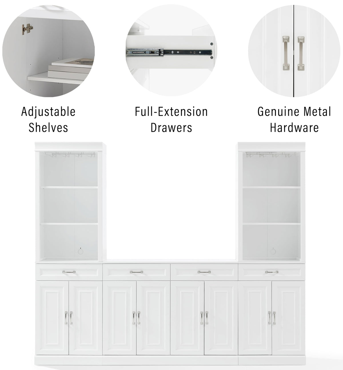 Crosley Furniture Stanton 2-Piece Wine, Liquor, Coffee Bar Cabinet Set with Sideboard and Storage Shelves, White