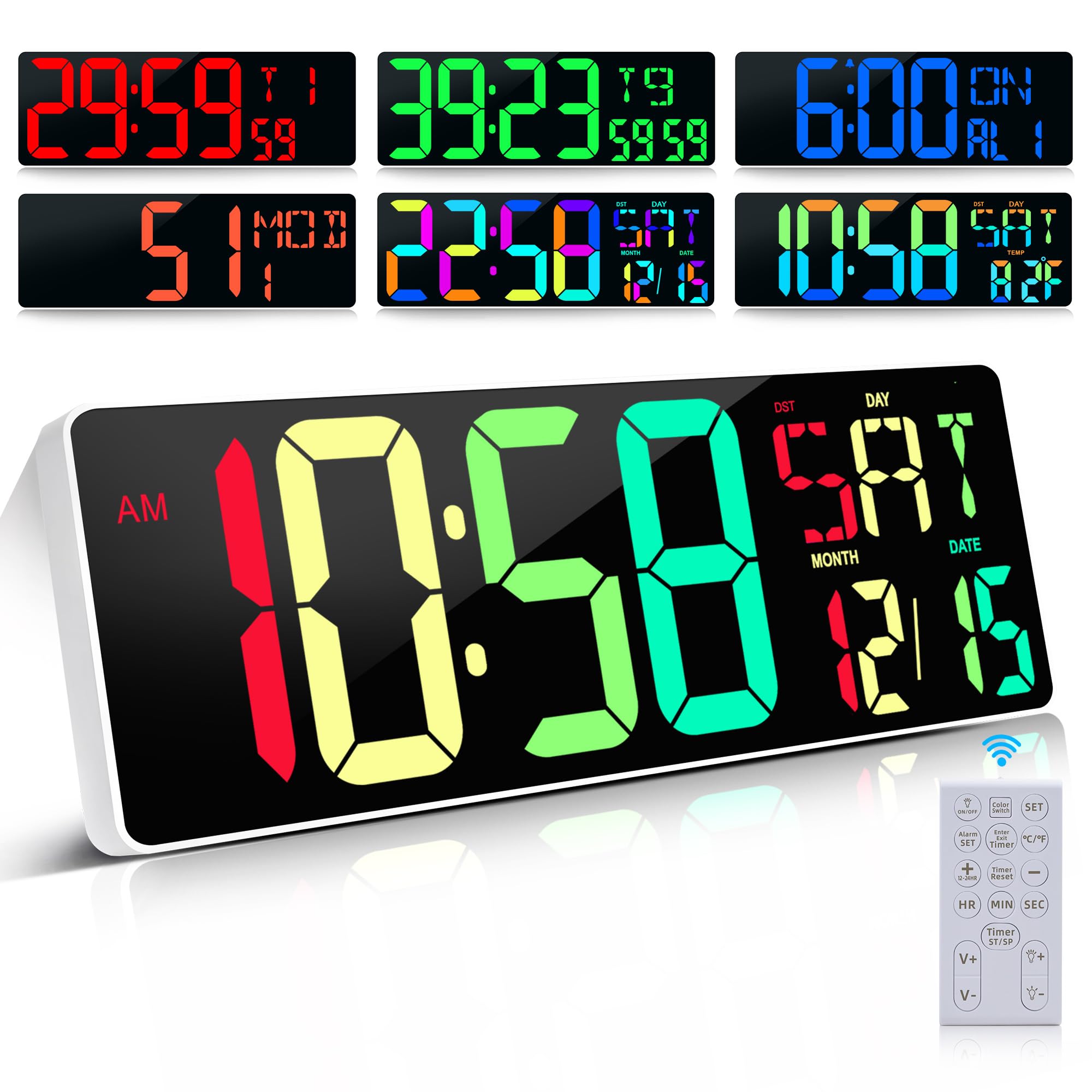 Large Digital Wall Clock Large Display 17.2 Large Digital Timer with 9 Groups Timer Remote Control for Gym Classroom 10 Colors A
