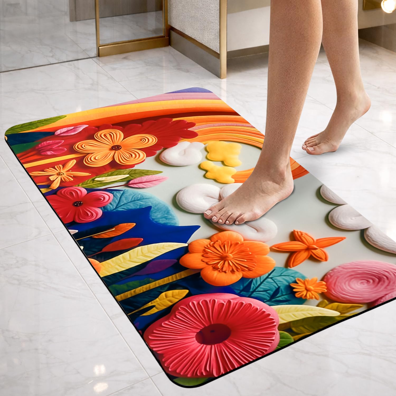 SITTELLA Rubber 1 Piece AntiSkid Water Soaking 3D Cloud Print Rectangular Bathroom Mat, Water Absorbent Mat (40x60cm) (Cloud Pr