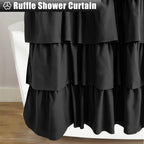 Seasonwood Black Ruffle Shower Curtain Farmhouse Style Black Fabric Shower Curtain Nature Button Shabby Chic Ruffles And French