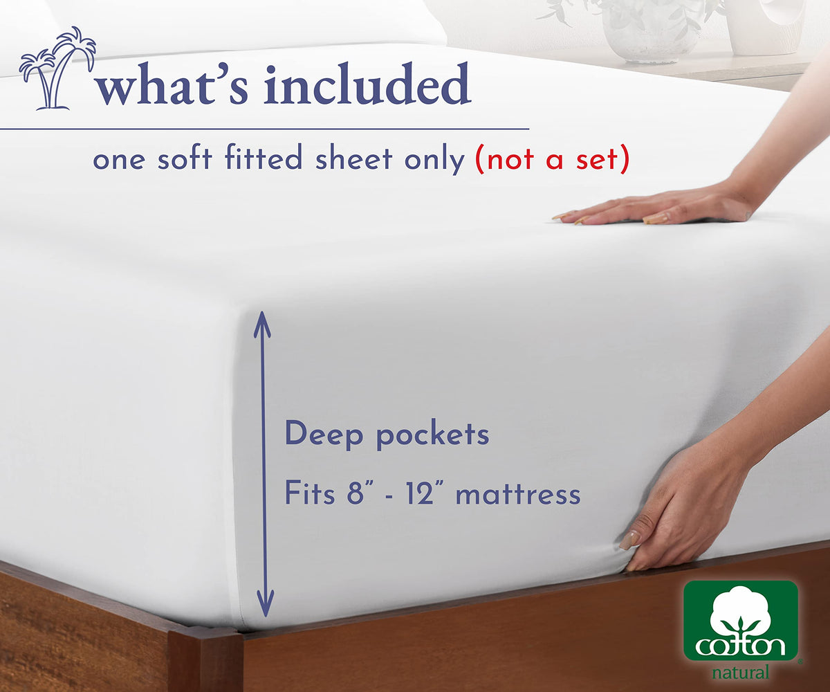California Design Den Twin Fitted Sheet Cotton Sateen, Deep Pocket, Durable All-Around Elastic, Head/Foot Side Indicators, Twin Bottom Sheet Only (Bright White)