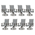 Udpatio Patio Swivel Dining Chairs Set Of 8, Outdoor Swivel Chairs High Back With All Weather Padded Textilene, Metal Rocking Frame For Lawn Garden Backyard, Grey White