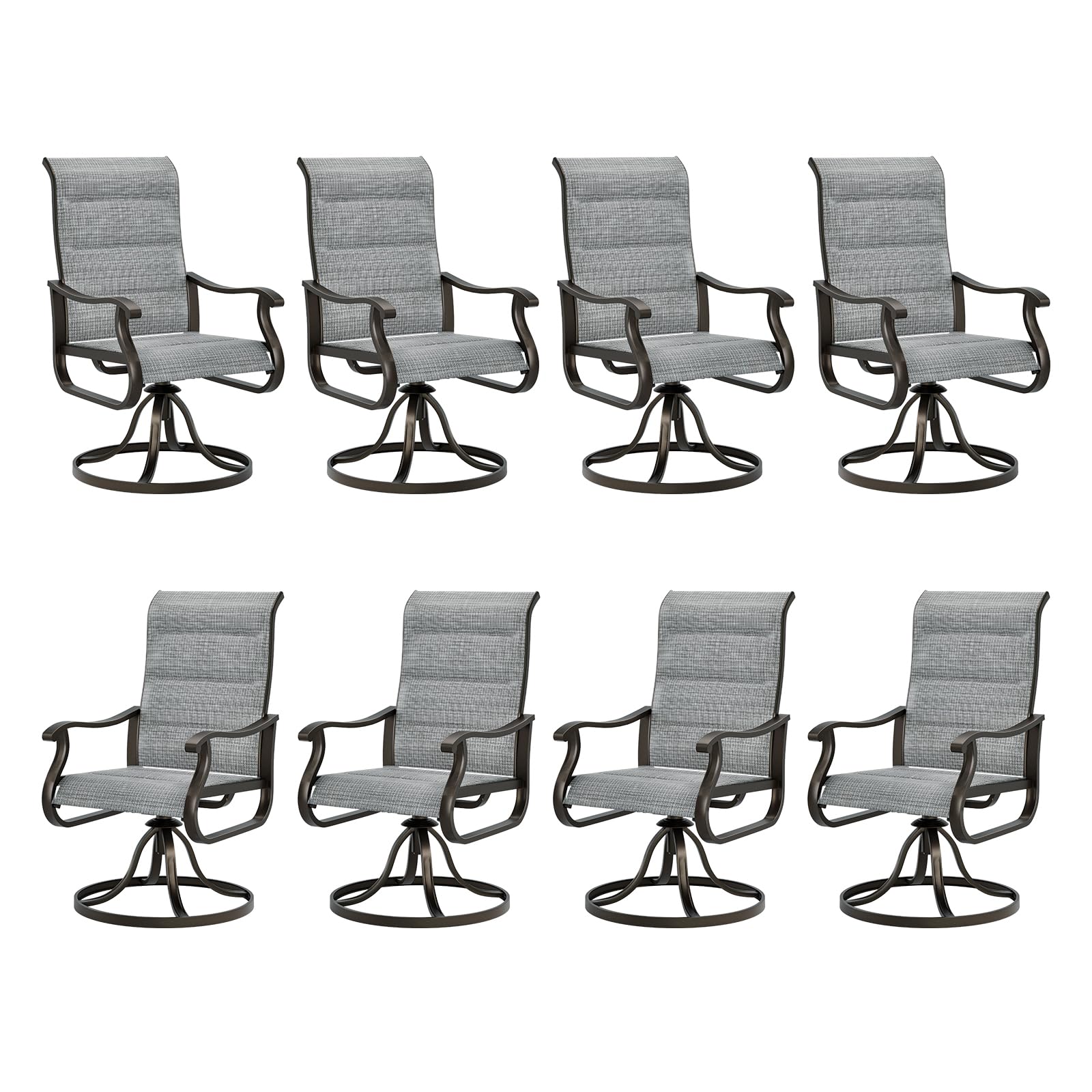 Udpatio Patio Swivel Dining Chairs Set Of 8, Outdoor Swivel Chairs High Back With All Weather Padded Textilene, Metal Rocking Frame For Lawn Garden Backyard, Grey White