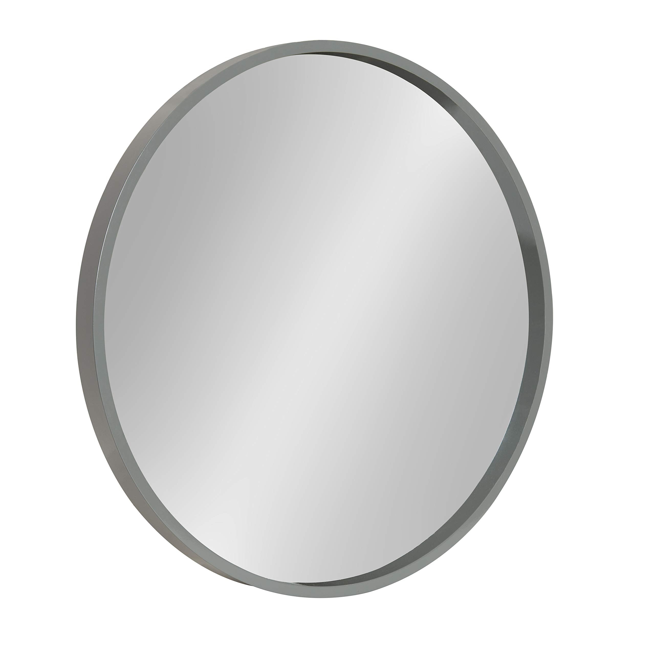 Kate and Laurel Travis Round Wood Wall Vanity Mirror, 22 Inch Diameter, Gray, Modern Circle Mirror for Use as Bathroom Mirror fo