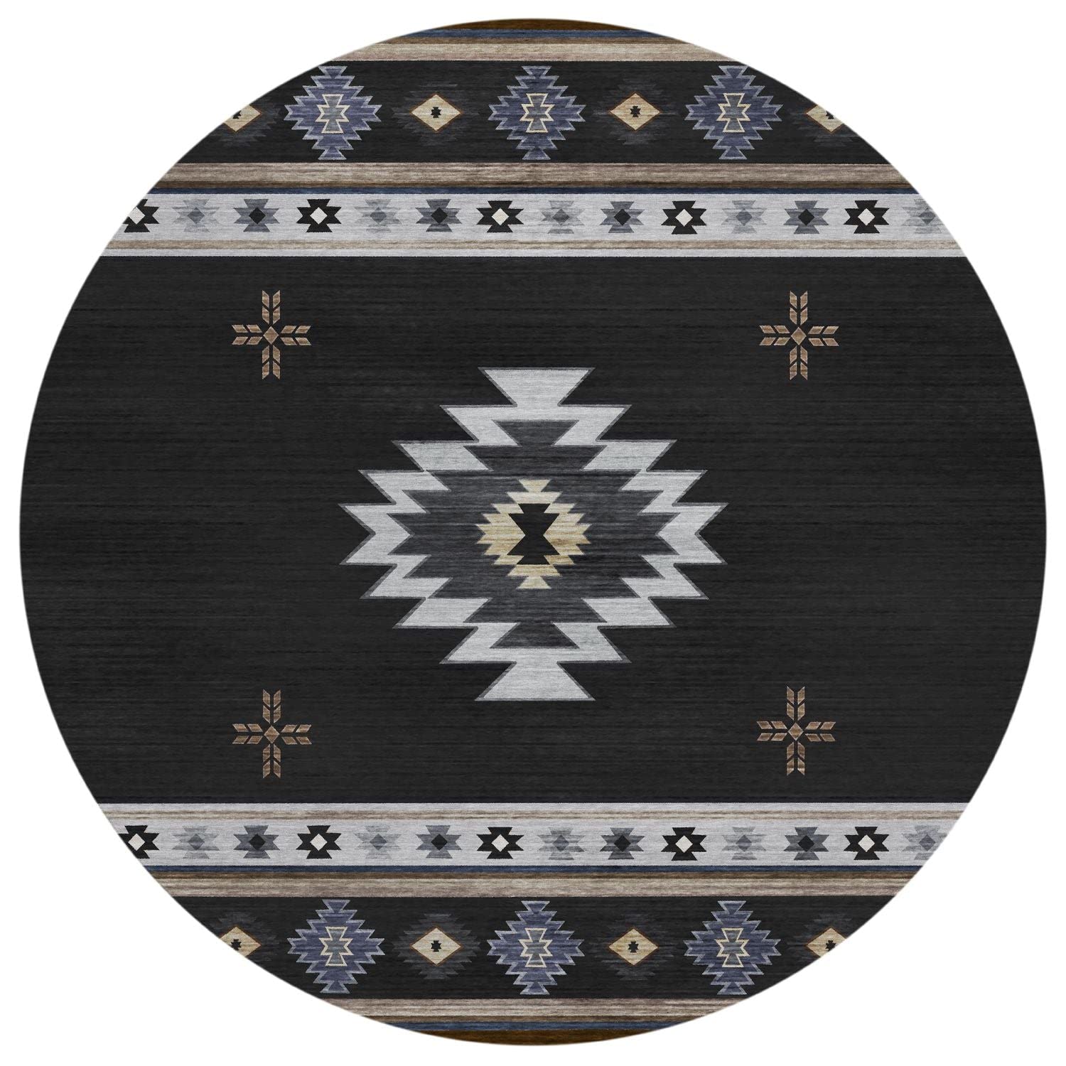 Phoenix Ph4 Black Southwestern Rug Round 8' X 8'