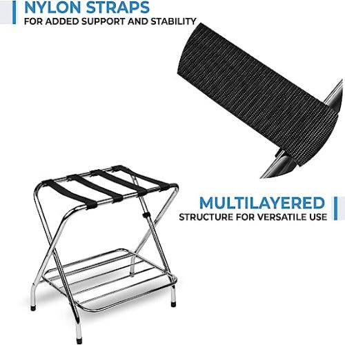 2-Tier Folding X-Shaped Luggage Rack, 50 lb Capacity, Chrome Finish