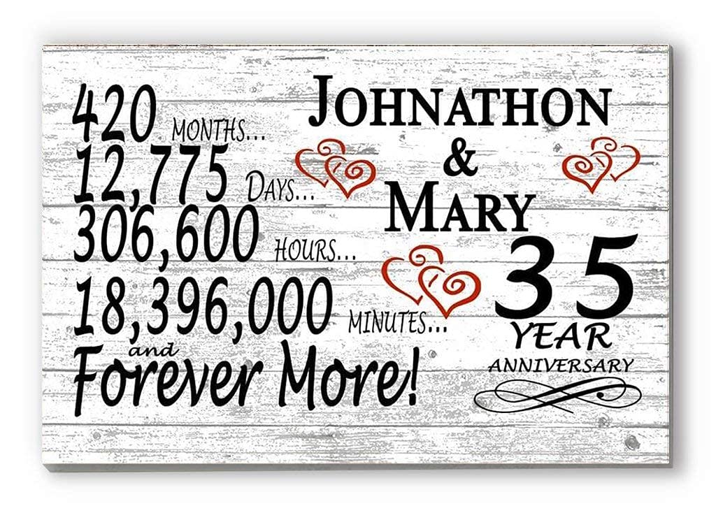 Personalized 35th Anniversary Sign Gift 35 Year Wedding Anniversary For Couple - Minutes Days Years - Solid Wood - 16.5in x 10.5