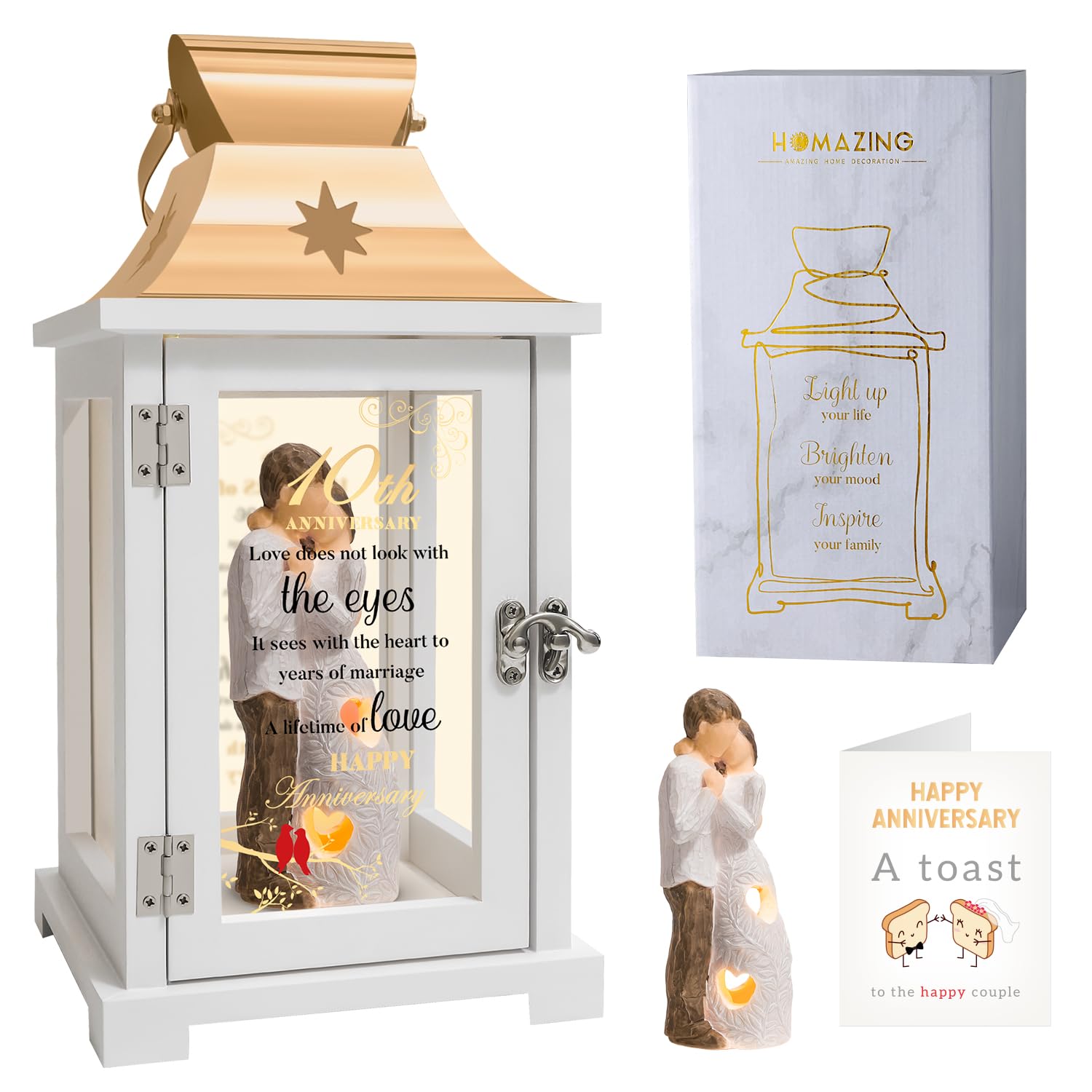 10th Wedding Anniversary Lantern, Best 10th Anniversary Wedding Gifts for Couple Parents Wife Husband Tin 10 Years of Marriage f