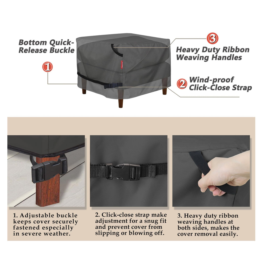 Porch Shield Patio Ottoman Cover - Waterproof Outdoor Square Side Table Covers - 31L X 31W X 18H Inch, Black