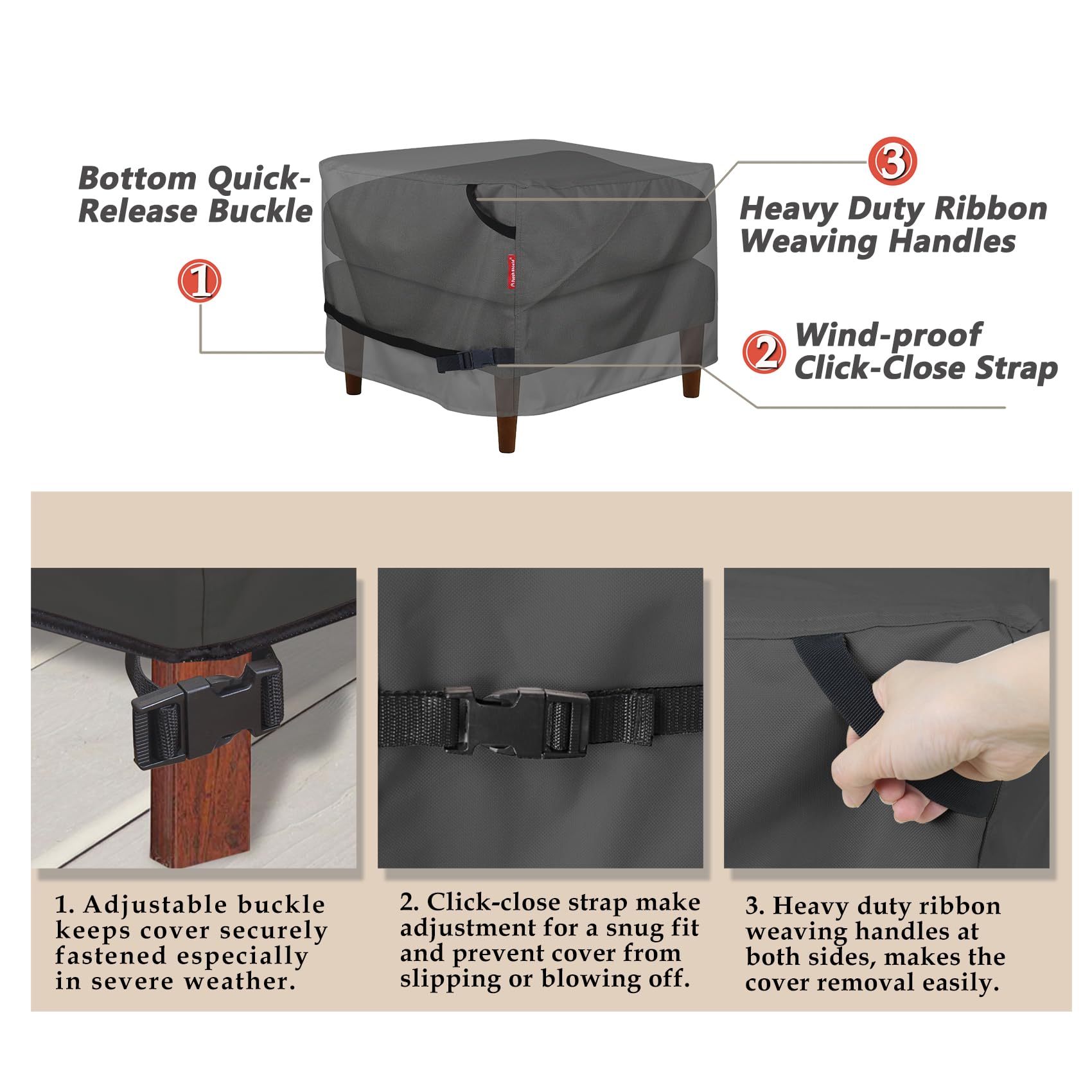 Porch Shield Patio Ottoman Cover - Waterproof Outdoor Square Side Table Covers - 31L X 31W X 18H Inch, Black