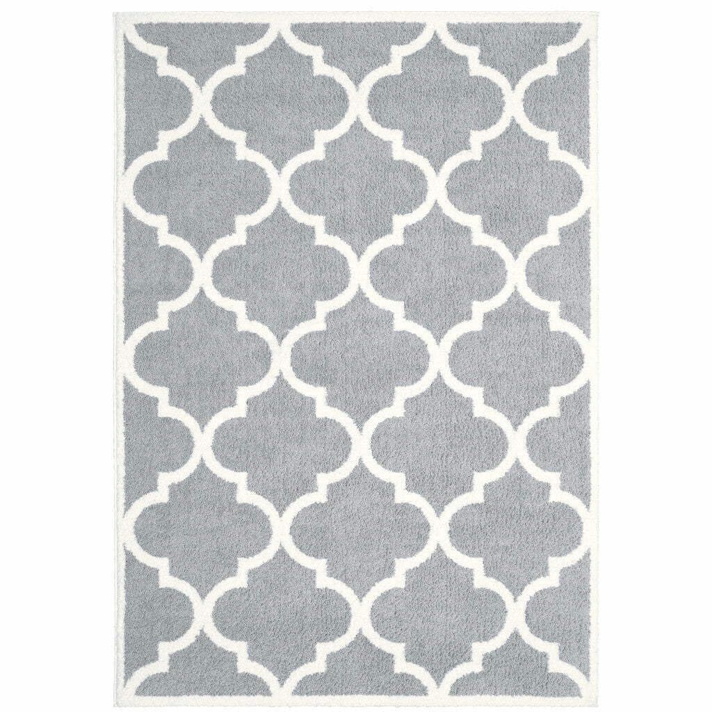HomeRoots 509903 8 x 11 ft. Gray & Ivory Geometric Shag Power Loom Stain Resistant Rectangle Area Rug
