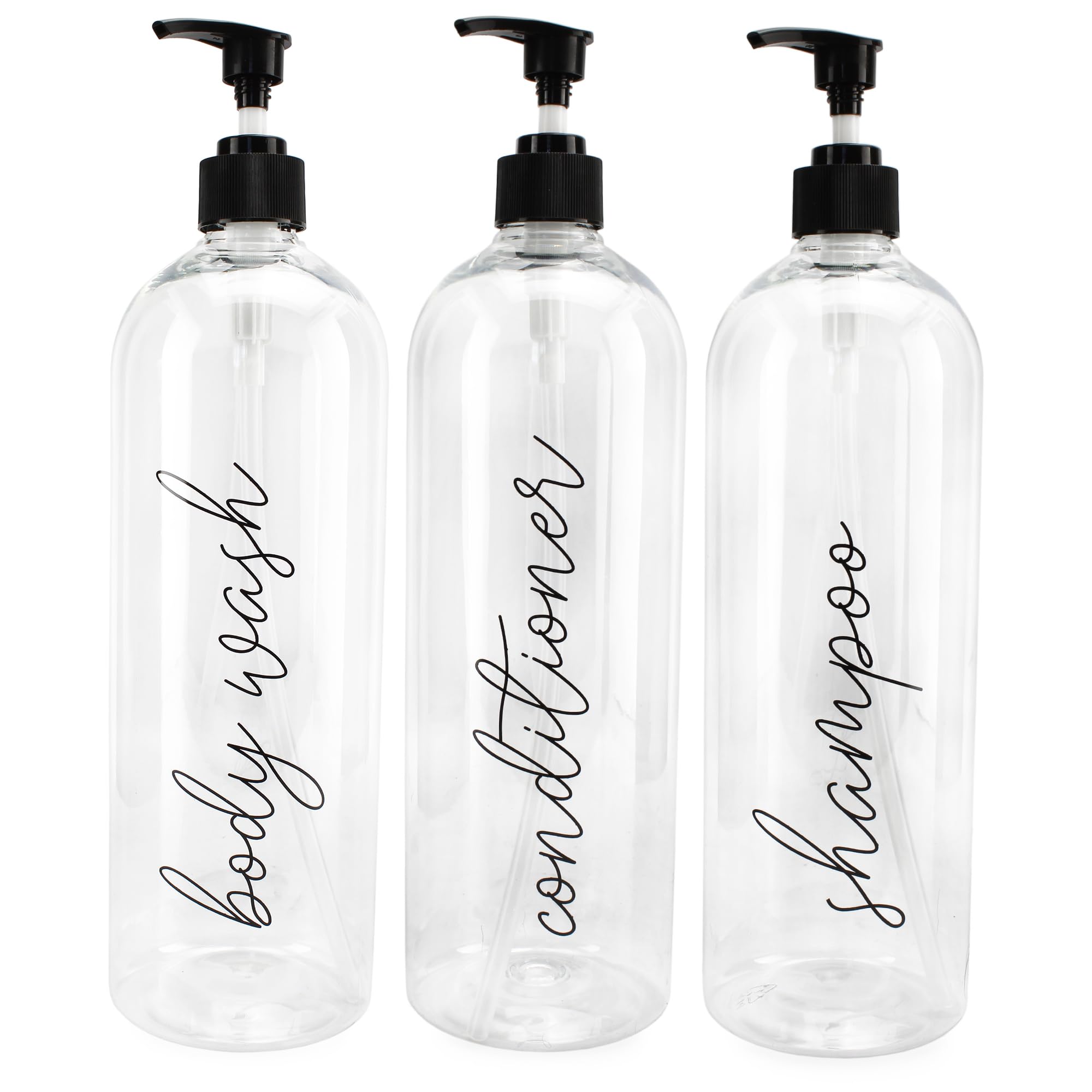 Cornucopia Shower Pump Bottles (Set of 3); 32oz Pump Dispensers for Shampoo, Conditioner, and Body Wash
