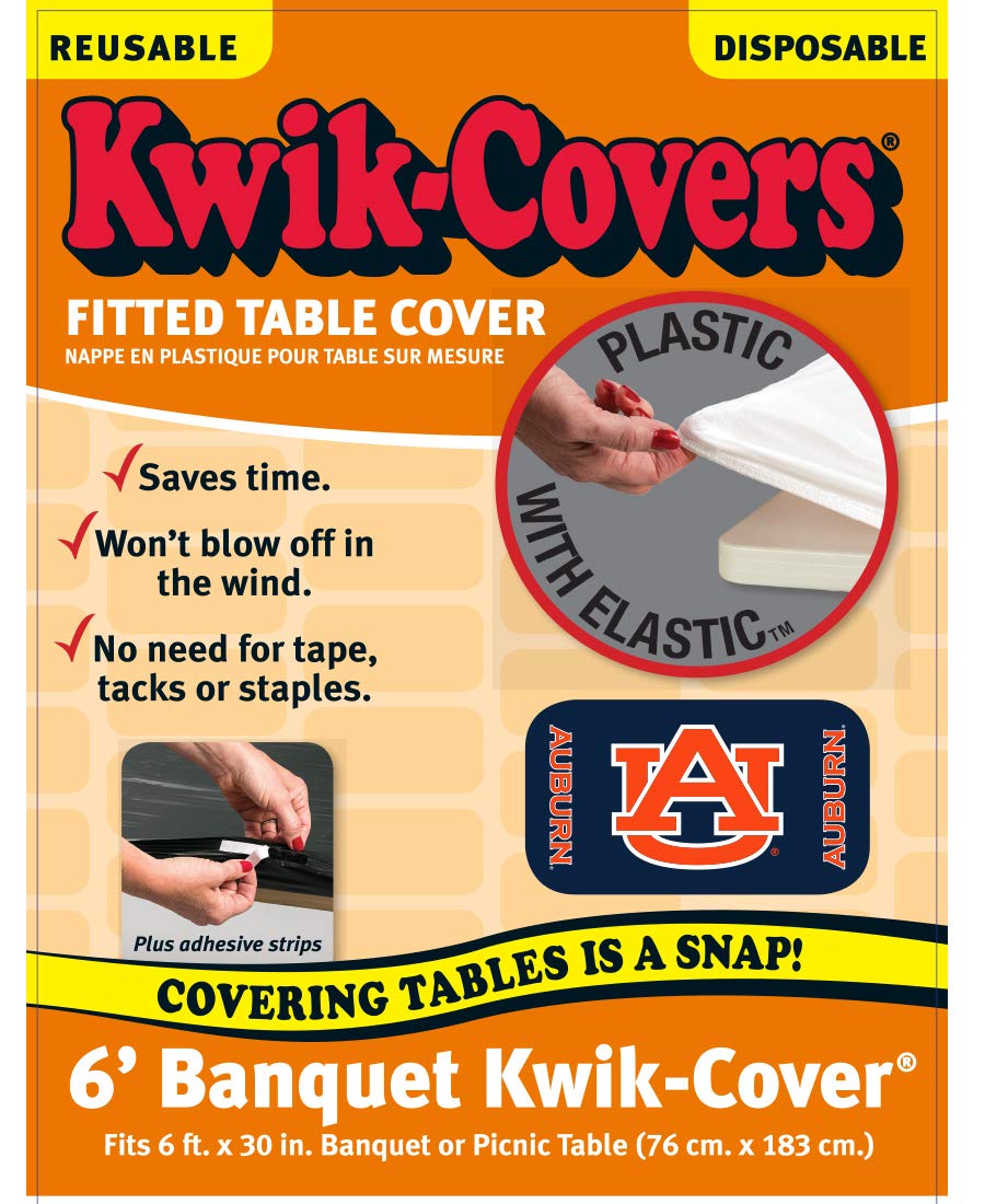Collegiate Kwik-Covers Rectangle Plastic Table Covers, Bundle Of 2 (Auburn University, 6')