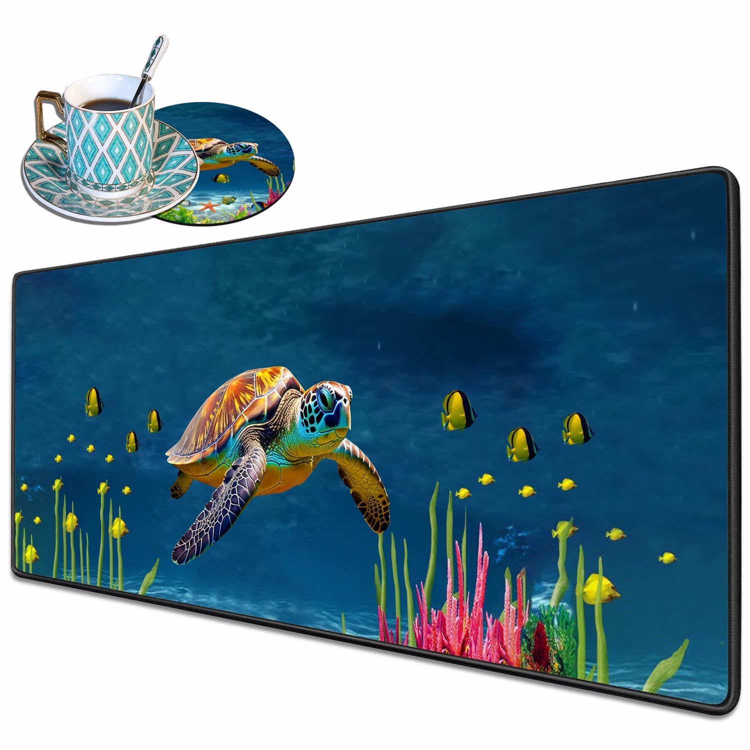 Desk Pad Mat Gaming Mouse Pads With Coasters, 31.5'X 11.8' Xxl Large Big Computer Keyboard Mouse Mat Desk Pad With Non-Slip Ba