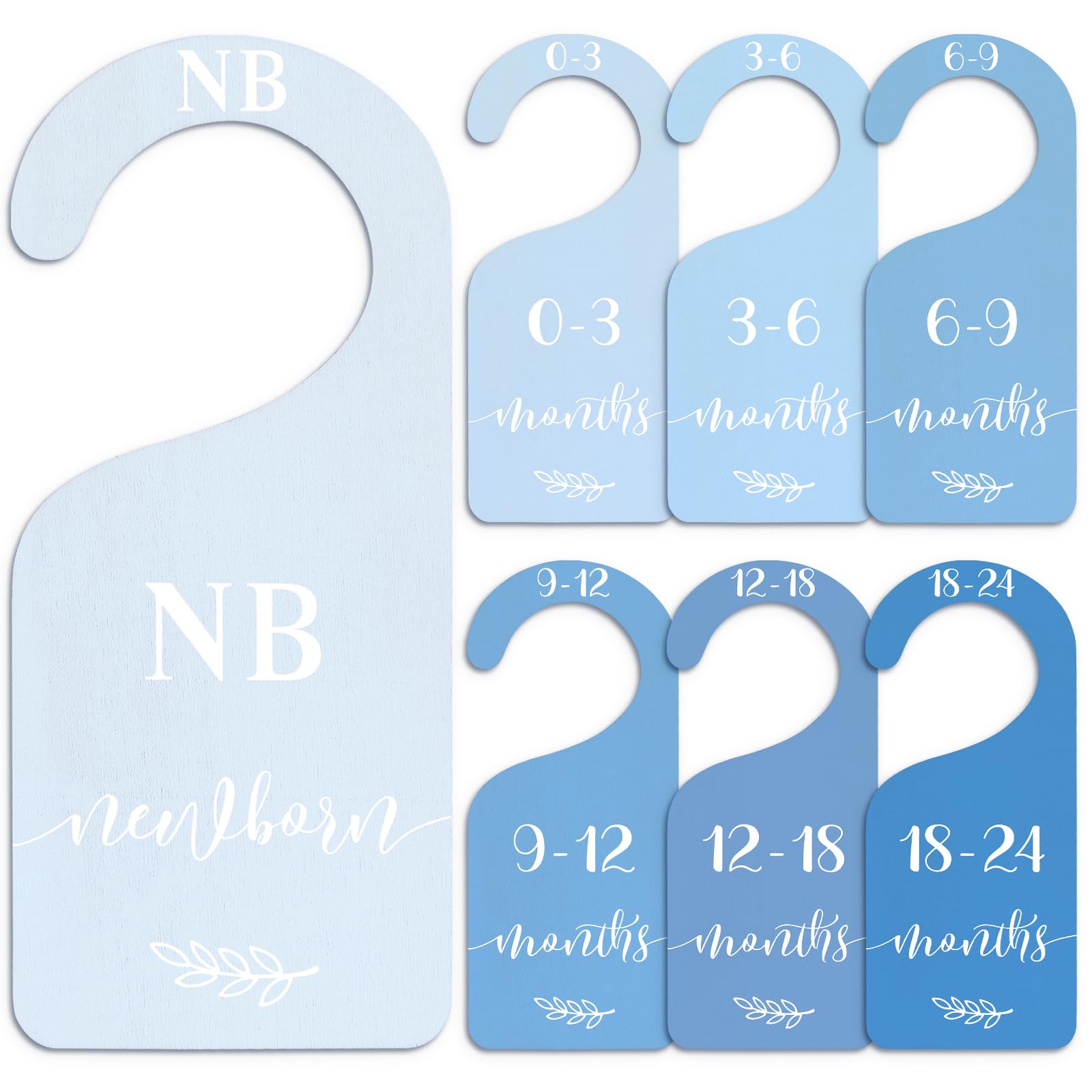 Whaline 7Pcs Blue Wood Baby Closet Size Dividers with Velvet Bag Newborn to 24 Month Thicken Infant Wardrobe Hanger Organizers f