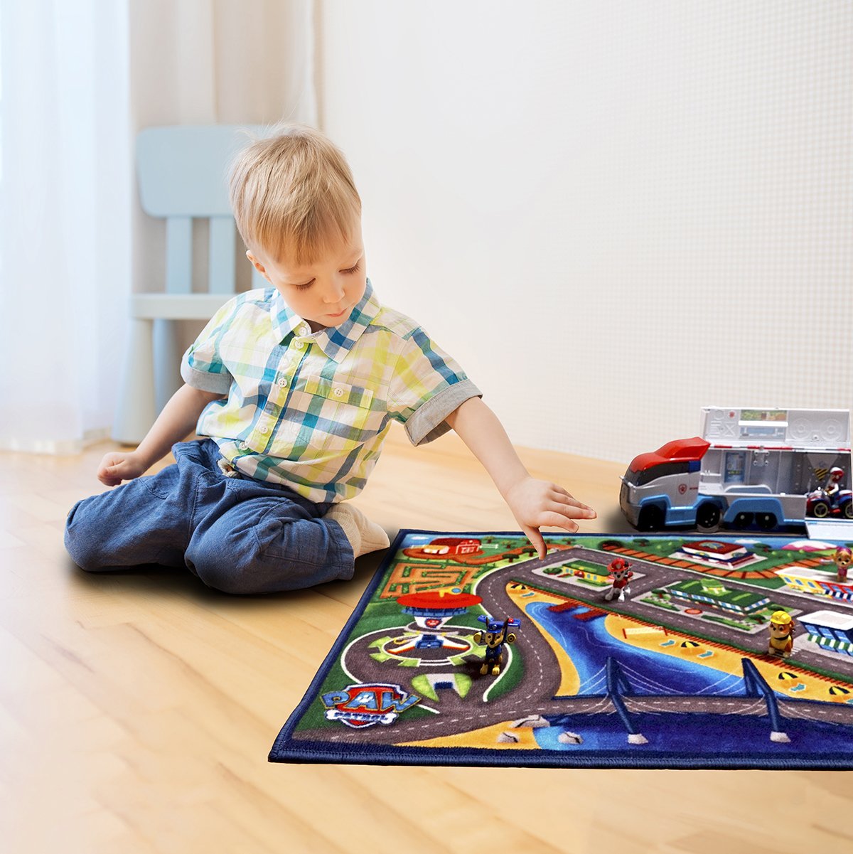 Nickelodeon Paw Patrol Adventure Bay HD Bedding Play Area Rugs , Navy Blue, 54x78 inch