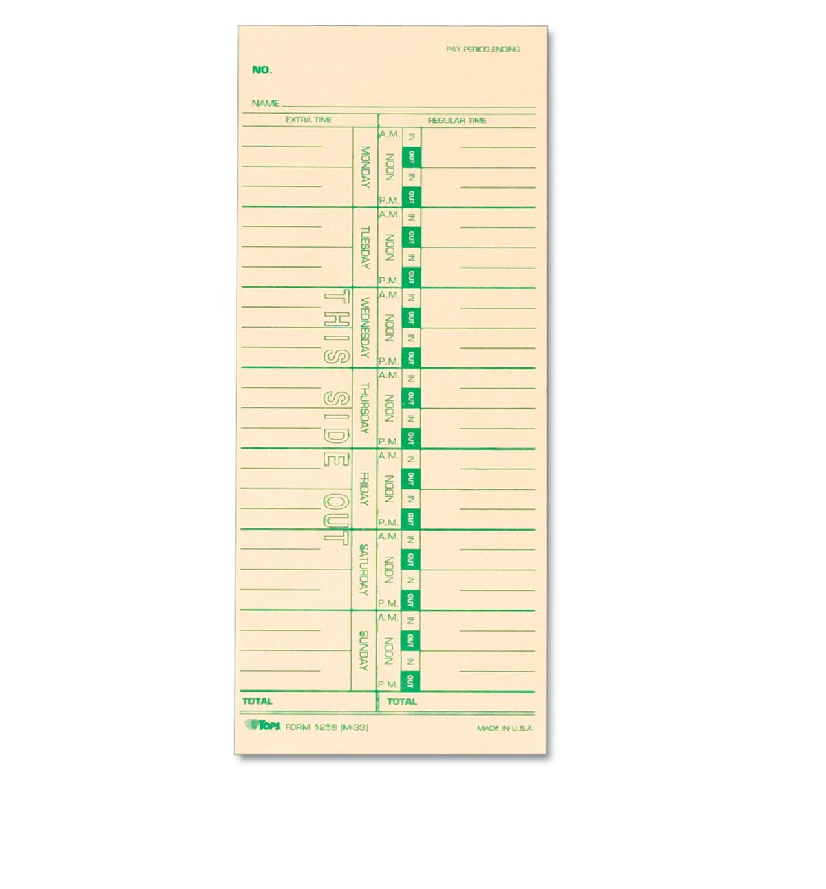 Tops Time Card For Acroprint, Ibm, Lathem And Simplex, Weekly, 3-1/2 X 9, 500 Per Box