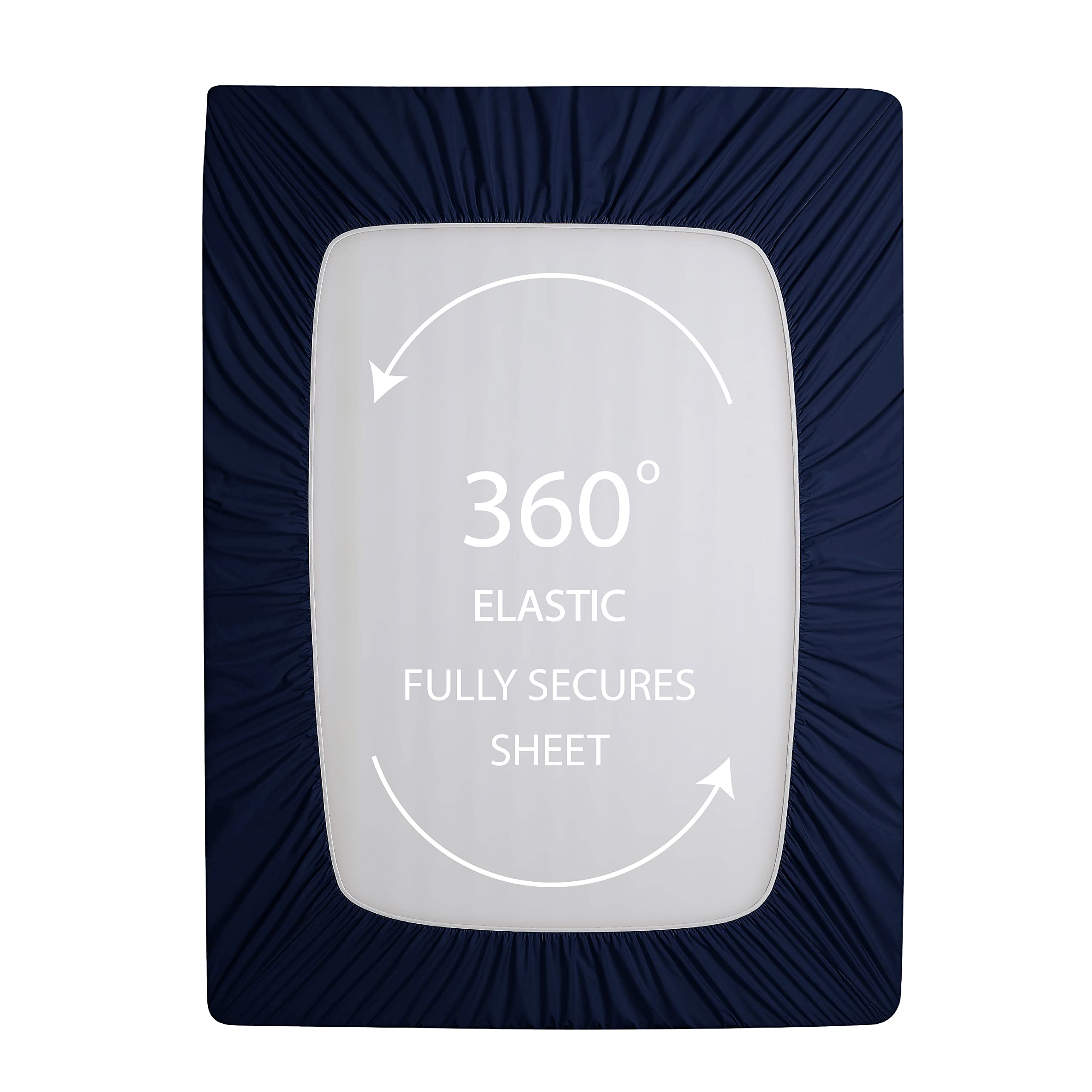 Cathay Home Queen Fitted Sheet - Double Brushed Ultra Soft - Wrinkle & Fade Resistant - 21' Extra Deep Pocket Fitted Sheet Only - Good Fit For 19'-23' Deep Mattress (Queen, Navy)