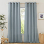 Nicetown Thick Flax Linen Stone Blue Curtains For Living Room, Grommet Vertical Drapes Linen Blend Curtains Privacy Added With Light Filtering For Villa/Bedroom, W55 X L90, 1 Pair