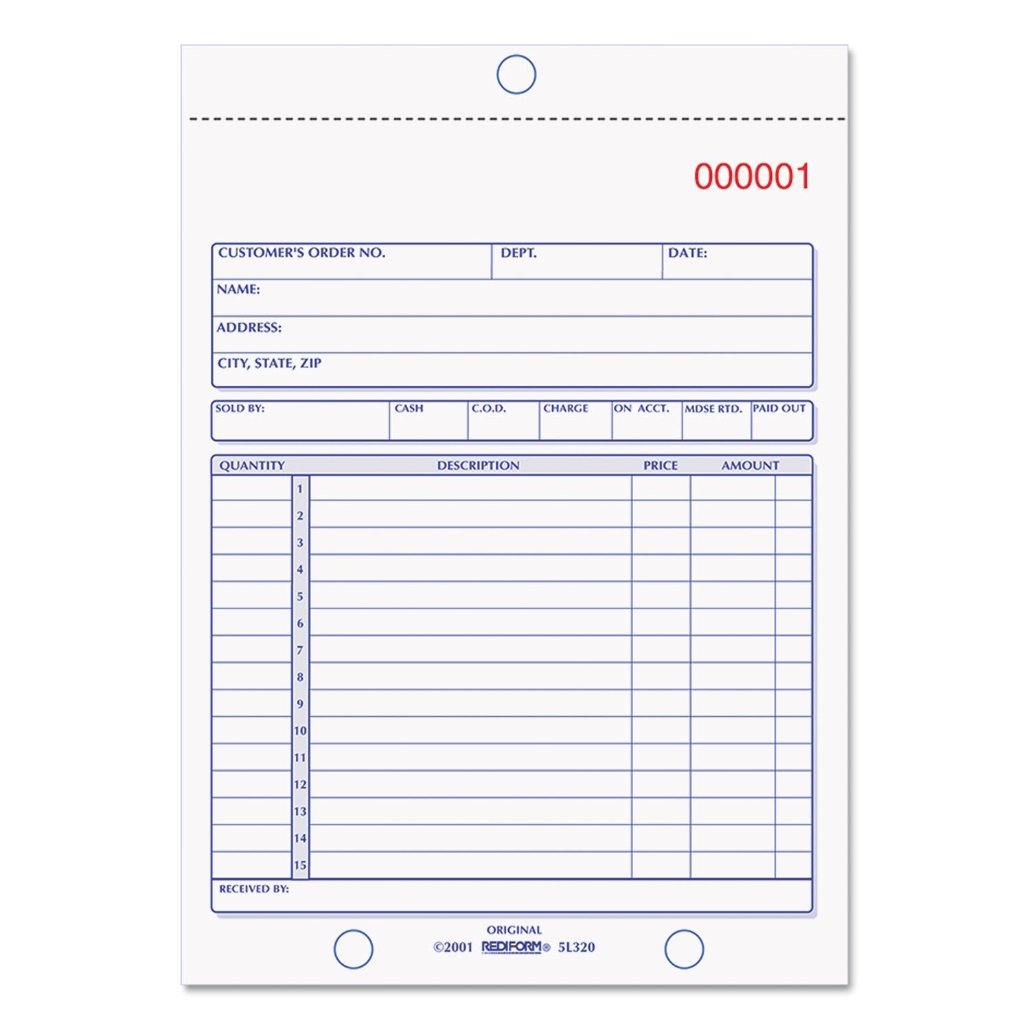 Rediform Sales Book, 15 Lines, Two-Part Carbonless, 5.5 X 7.88, 50 Forms Total