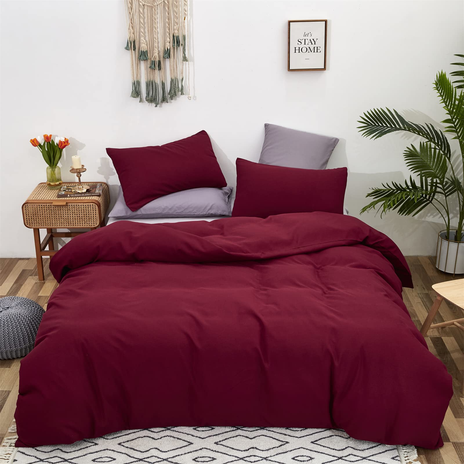 Karever Burgundy Comforter Set King Size Dark Red Bedding Set Pure Burgundy Beddig Soft Durable Quilt Set Women Durable Lightwei