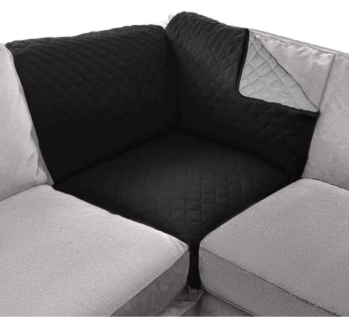 Sofa Shield Patented Sectional Slip Cover, Large Cushion Protector, Reversible Stain And Dog Tear Resistant Slipcover, Quilted Microfiber 30X30” Seat, Washable Covers For Dogs Pets Kids, Black Gray