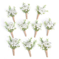YSUCAU Baby Breath Boutonnieres for Men Wedding,Set of 10, Natural White Groom and Groomsmen Boutonniere with Pin for Rustic Fal