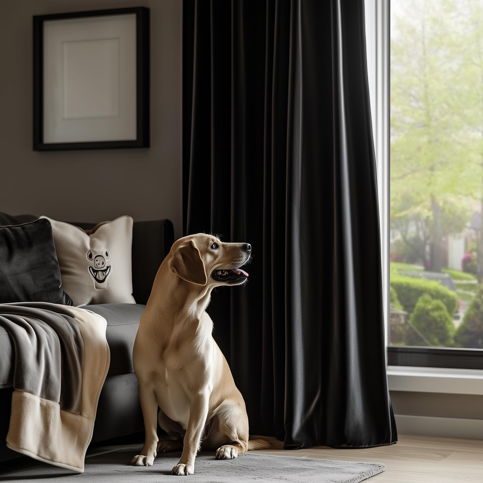 Lazzzy Velvet Blackout Curtains Black Thermal Insulated Drapes For Bedroom Living Room Darkening Window Treatments Super Soft Luxury Grommet 84 Inches Long 2 Panels