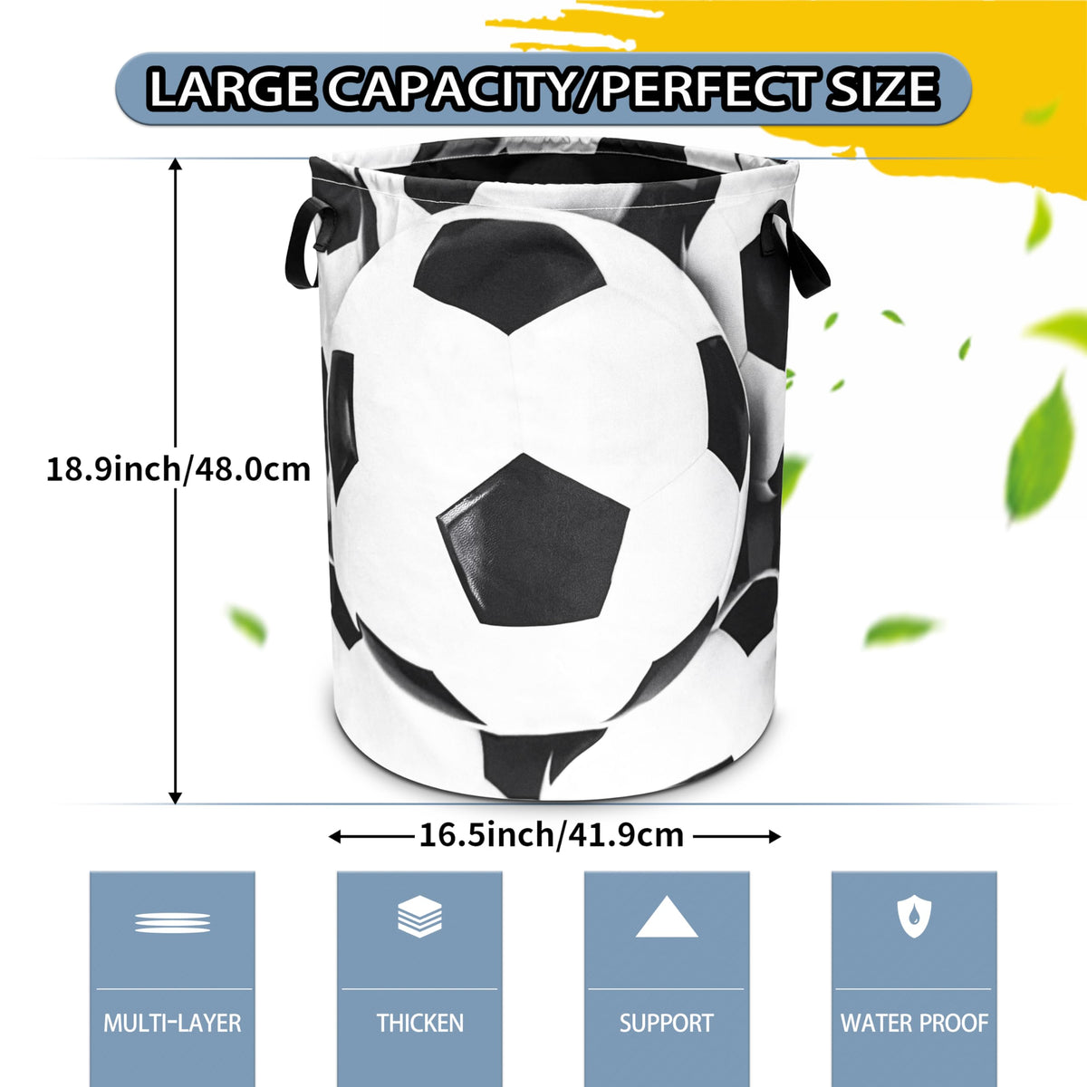 Soccer Laundry Basket Ball Foldable Waterproof Oxford Cloth Funny Tote Bag Laundry Hamper Clothes Storage Bucket Toy Organizer F