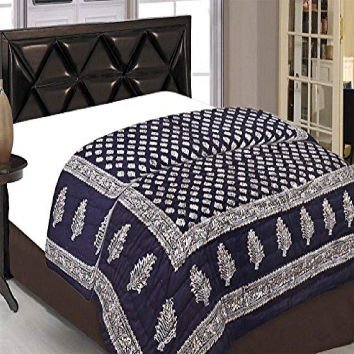 SVT Traditional Famous Rajasthani Print Jaipuri Beautiful Floral Print in Blue Jaipuri Rajai/Razai/Quilt Single/Single Bed Quilt
