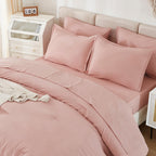 Litanika Comforter Queen Size Set Blush Pink - 7 Pieces Bed In A Bag Queen Beddding Comforter Sets, Plain Lightweight Bed Set Wi