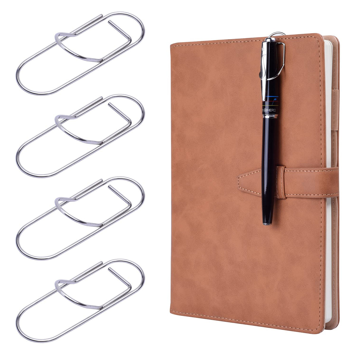 Wisdompro Pen Clip, 12 Pack Stainless Steel Pen Clip Holder For Notebook, Books, Journal, Clipboard, Paper, Etc. - Fits Almost A