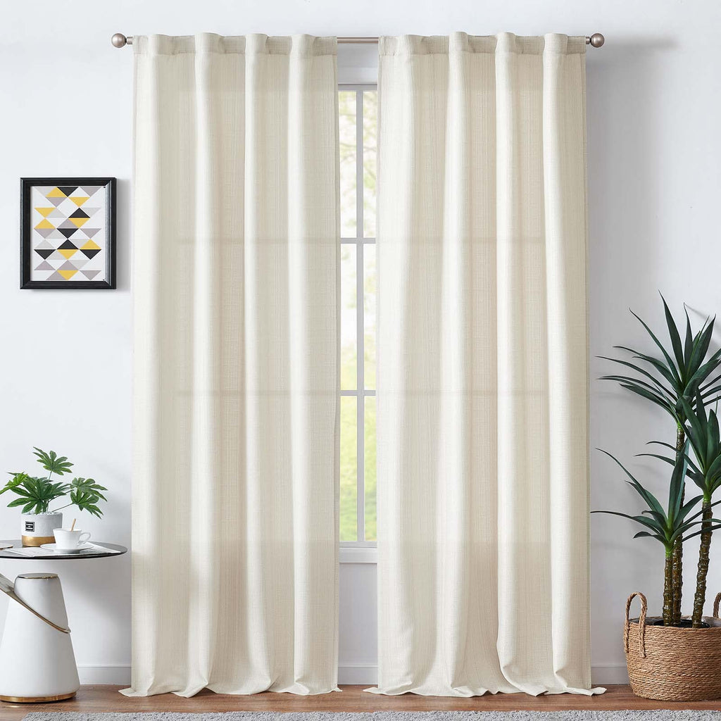 Jinchan Ivory Curtains For Living Room Bedroom Linen Textured Curtains 90 Inches Long Farmhouse Country Curtains Casual Weave Ba