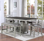 Steve Silver Furniture Hyland 7pc Rectangular Dining Set w/Server, 60 to 80-Inch Table w/ 20-Inch Leaf, 4 Vegan Leather Chairs, and Vegan Leather Bench, Dining Room, 60" L x 42" W x 36" H, Grey