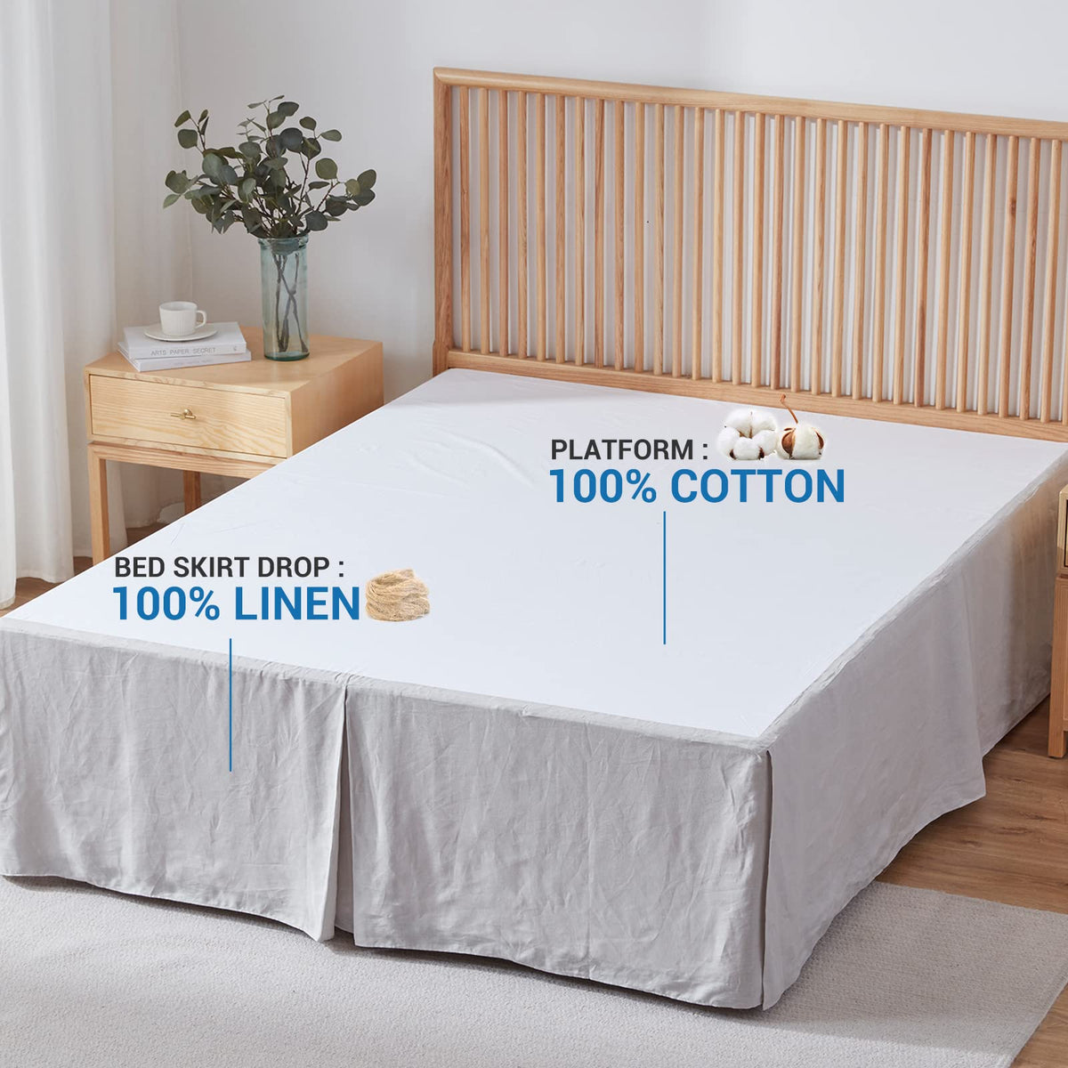Simple&Opulence Premium Linen Bed Skirt Basic Style 18 Inch Tailored Drop Dust Proof Easy Fit Breathable (18'' Basic-Grey, Queen