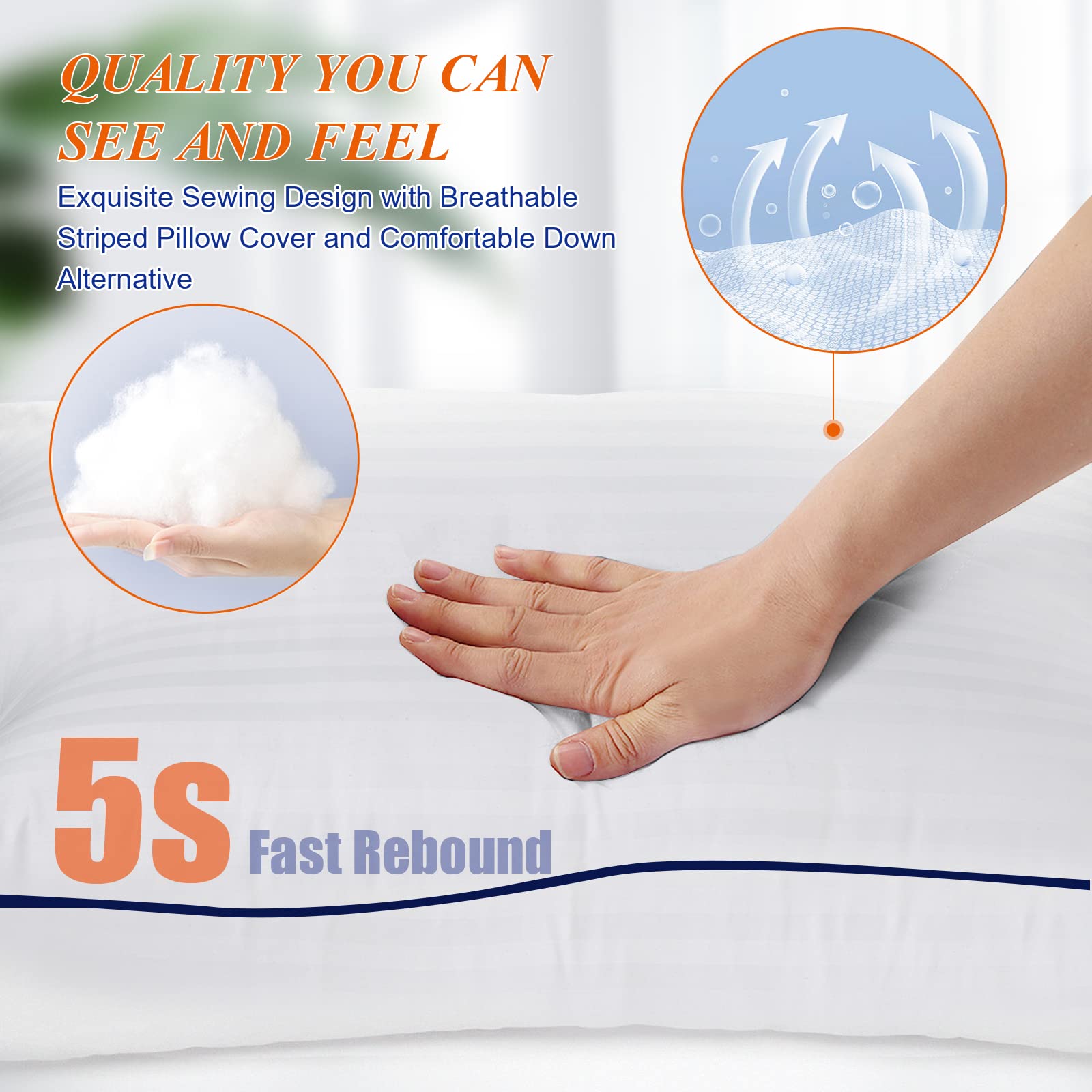 SEMZSOM King Size Bed Pillows Set of 2 - Cooling Luxury Hotel Quality Down Alternative Filling White Polyester
