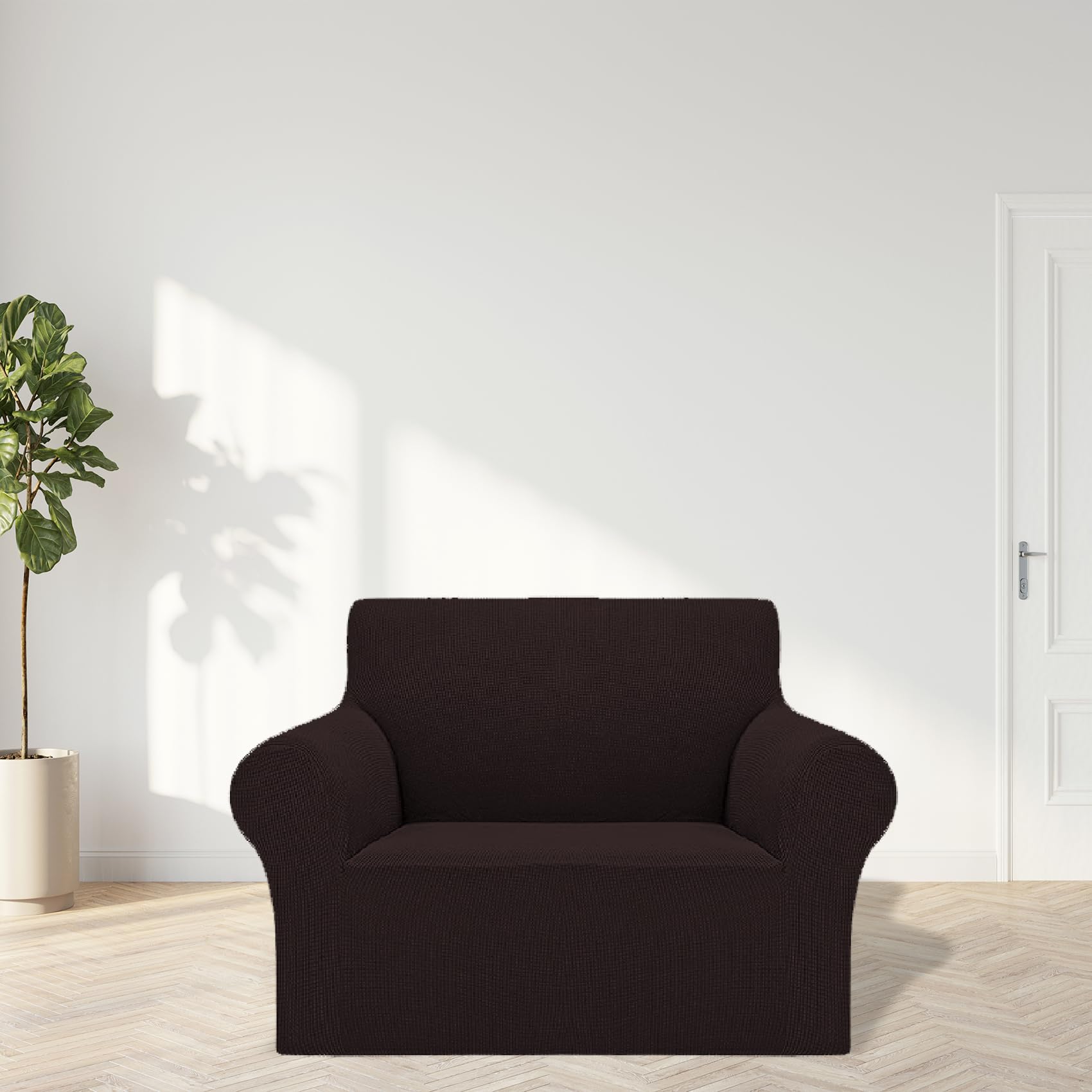 2025 New Stretch Chair Sofa Slipcovers Couch Cover For 1 Seater Furniture Protector Sofa Covers With Elastic Bottom Jacquard Fabric Small Checks For Pets, Kids - Chocolate