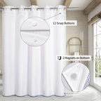 Mitovilla No Hooks Required Navy Blue Shower Curtain With Snap-In Liner, Modern Blue Ombre Waffle Weave Heavy Duty Fabric Shower