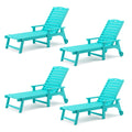 Lue Bona Outdoor Chaise Lounge Chairs Set Of 4, Hdps Material, 3-Year Warranty, Patio Lounge Chair With Adjustable Backrest, Resin Pool Lounge Chairs With Wheels For Outside, Poolside, Aruba Blue