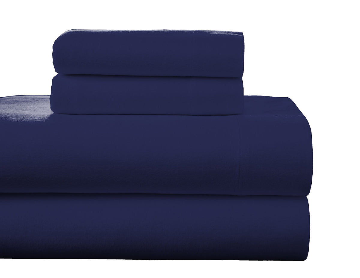 Pointehaven Flannel Deep Pocket Set With Oversized Flat Sheet, California King, Navy