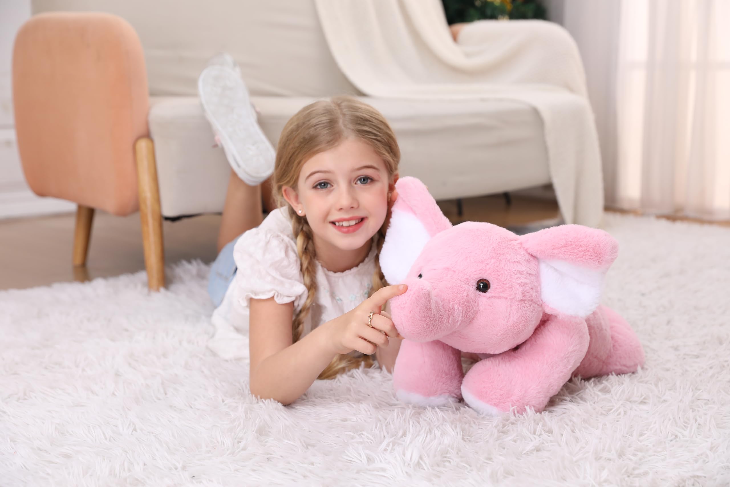 JellyMallow 27" Weighted Pink Elephant Plush Pillow - 5 lbs Huggable Stuffed Animal for Kids & Adults