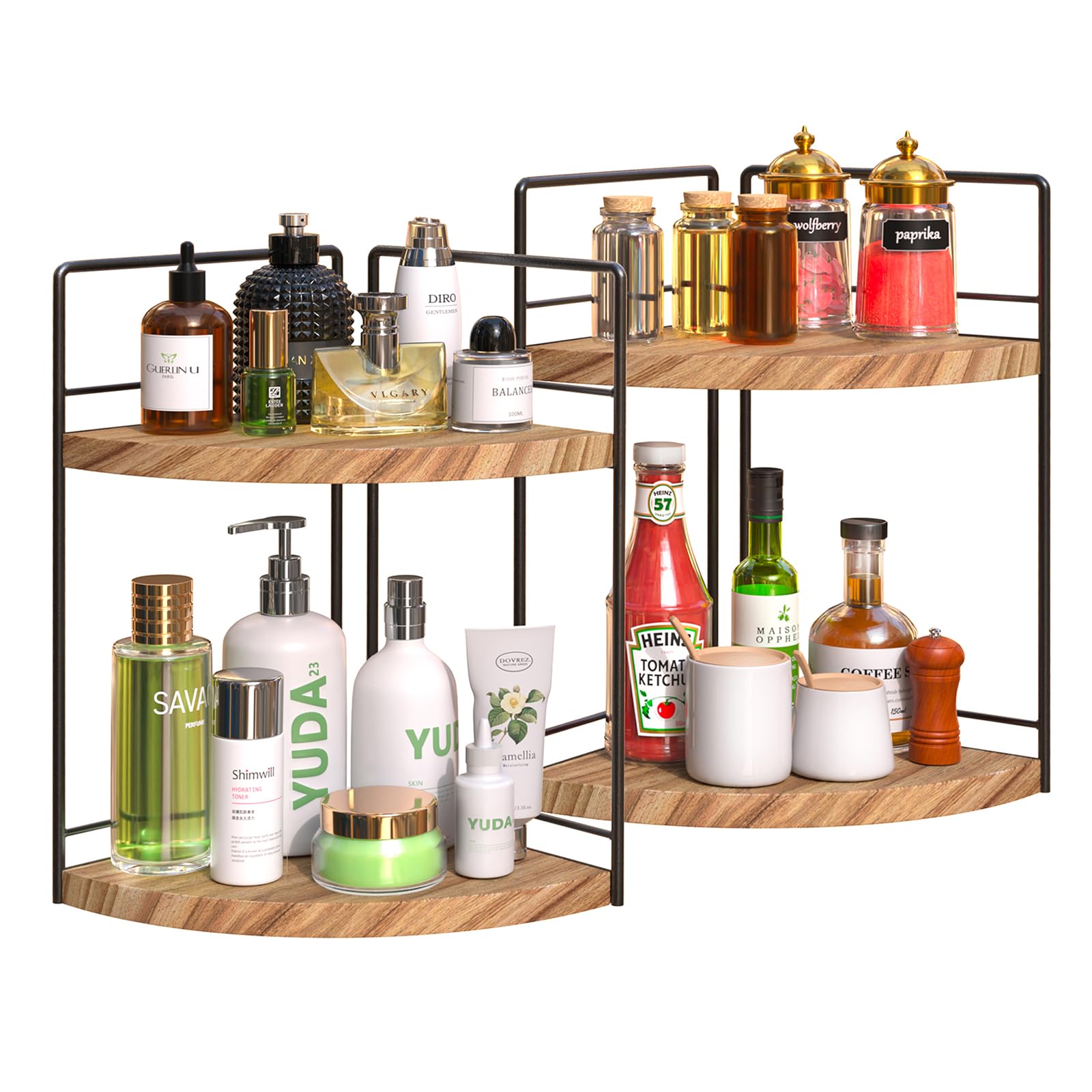 BSTSLL 2 Pack Bathroom Counter Organizer, 2 Tier Corner Bathroom Counter Organizer Wooden Vanity Organizer for Bathroom Organize
