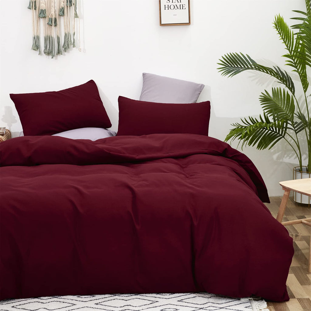 Karever Burgundy Comforter Set King Size Dark Red Bedding Set Pure Burgundy Beddig Soft Durable Quilt Set Women Durable Lightwei