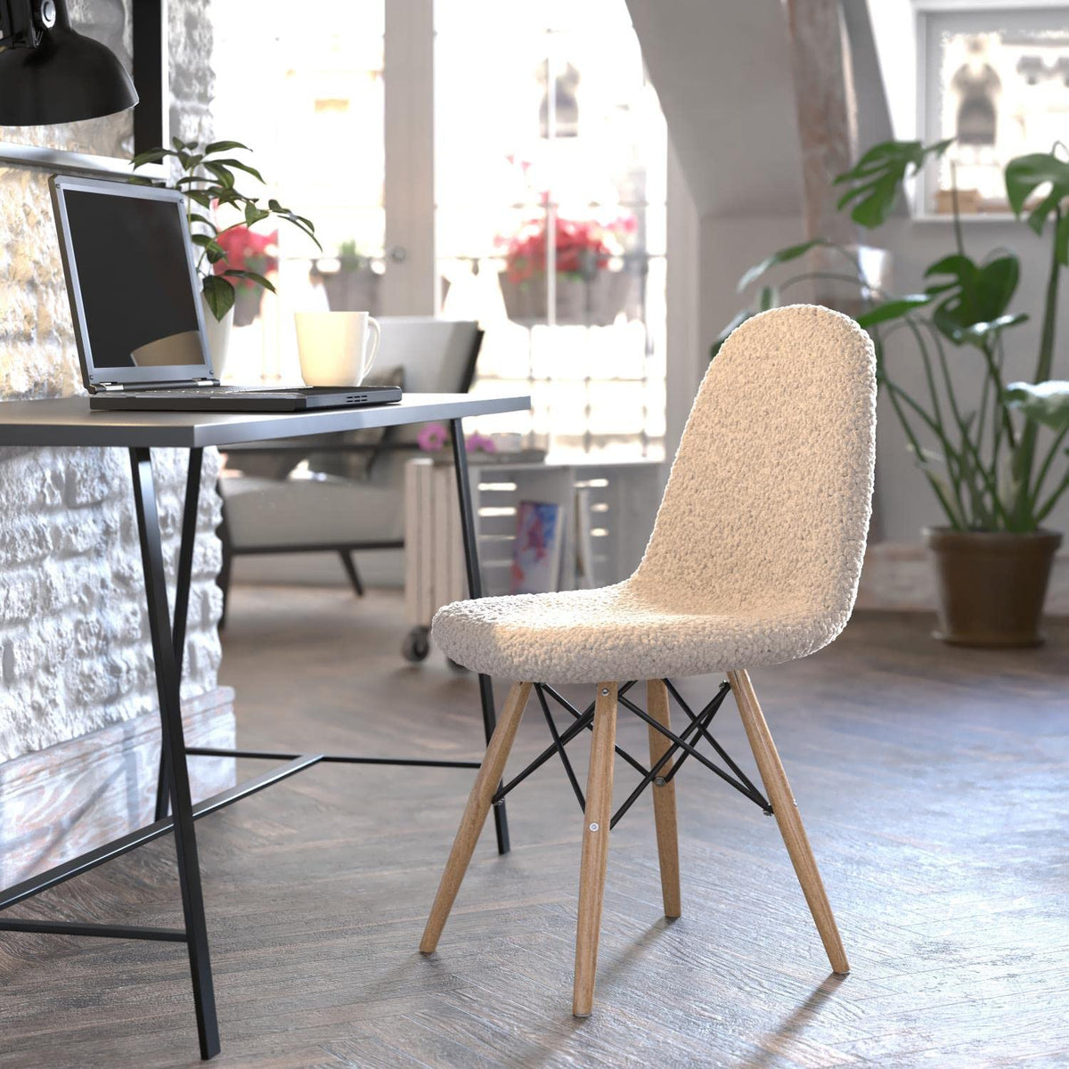 Flash Furniture Zula Modern Padded Faux Faux Shearling Accent Chair - Padded Off-White Faux Shearling Upholstery - Beechwood Legs