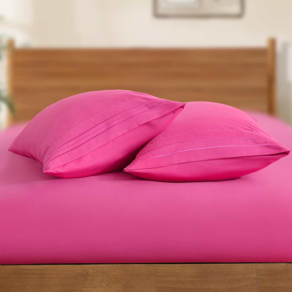 Horbaunal 2 Pack Microfiber Pillowcases King Size Hot Pink Bed Pillow Cases With Envelope Closure, 1800 Thread Count Soft & Shri