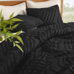 Litanika Black California King Comforter Set, 3 Pieces Cal King Oversized Chevron Tufted Solid Bedding Comforter Sets, Fluffy Be