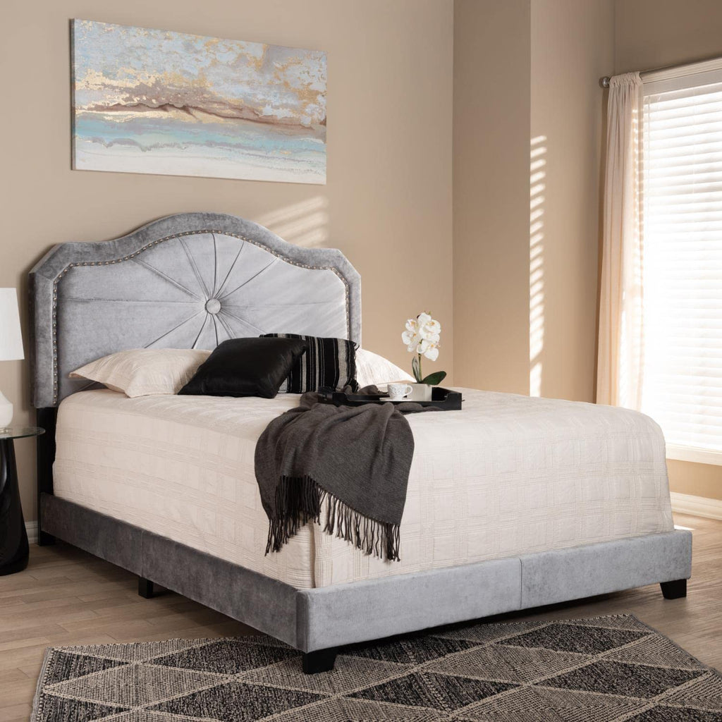 Baxton Studio Embla Modern and Contemporary Gray Velvet Fabric Upholstered Queen Size Bed
