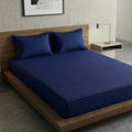 Home Sizzler Microfibre Blue Satin Stripe Elasticated Fitted Double Bedsheet (72X78 Inches) With 2 Pillow Covers