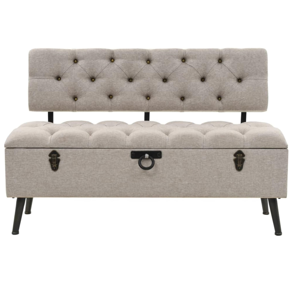 vidaXL Vintage-Style Storage Bench - Cream Fabric Upholstery - Comfortable Padded Seat and Backrest - Metal Feet for Stability - Ideal for Hallway, Living Room, Bedroom - Easy Assembly Required